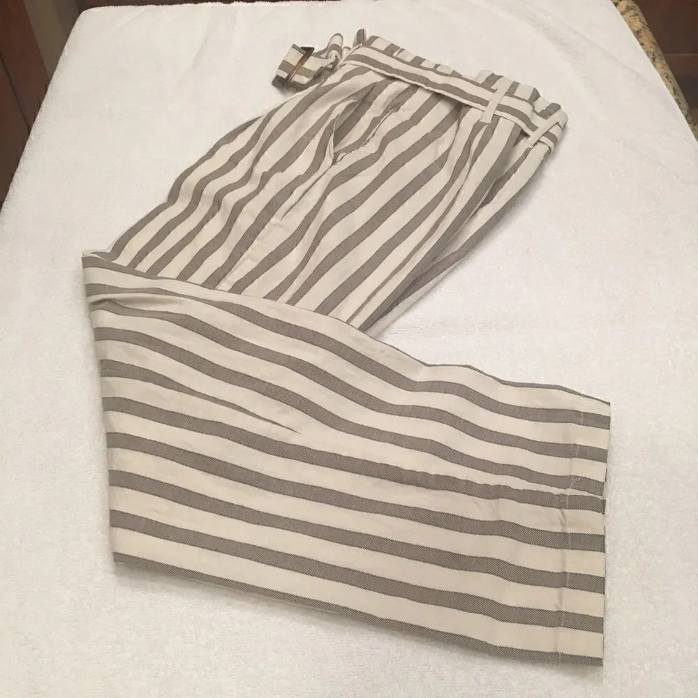 Romeo & Juliet Couture Small Y2K Wide Leg Pants cream brown striped